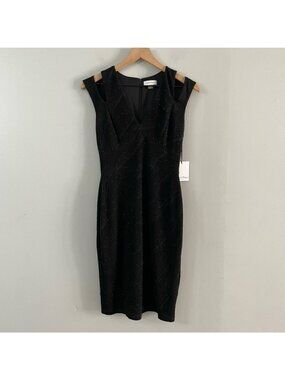 Calvin Klein Black Glitter Stretch Bodycon Dress NWT